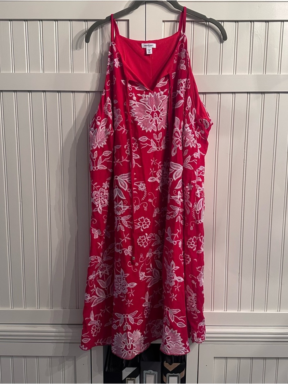 Westport Red & White Floral Embroidered Halter A-Line Dress 3X